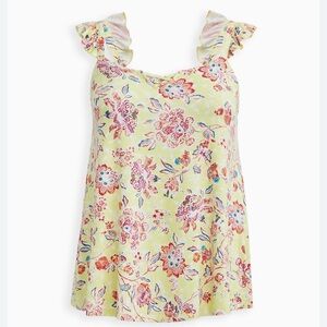 Torrid Super Soft V-Neck Lace-Up Ruffle Tank Top Yellow Floral 3x